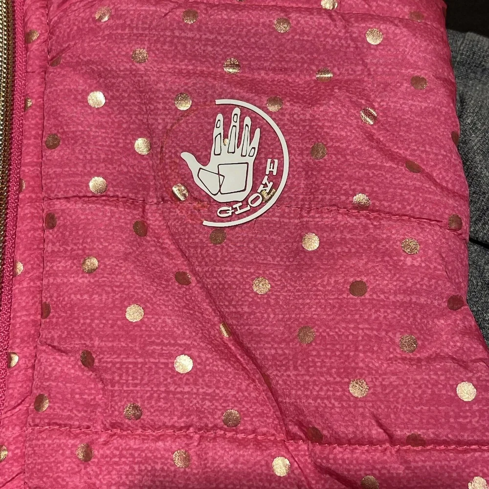 Body Glove Girls Pink Puffer Hooded Vest with Gray Lined Sleeves Size 6 GUC FLAW